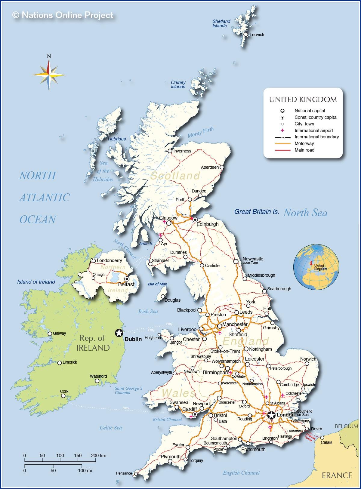 mapa ukazuje BRITSKÝCH letištích