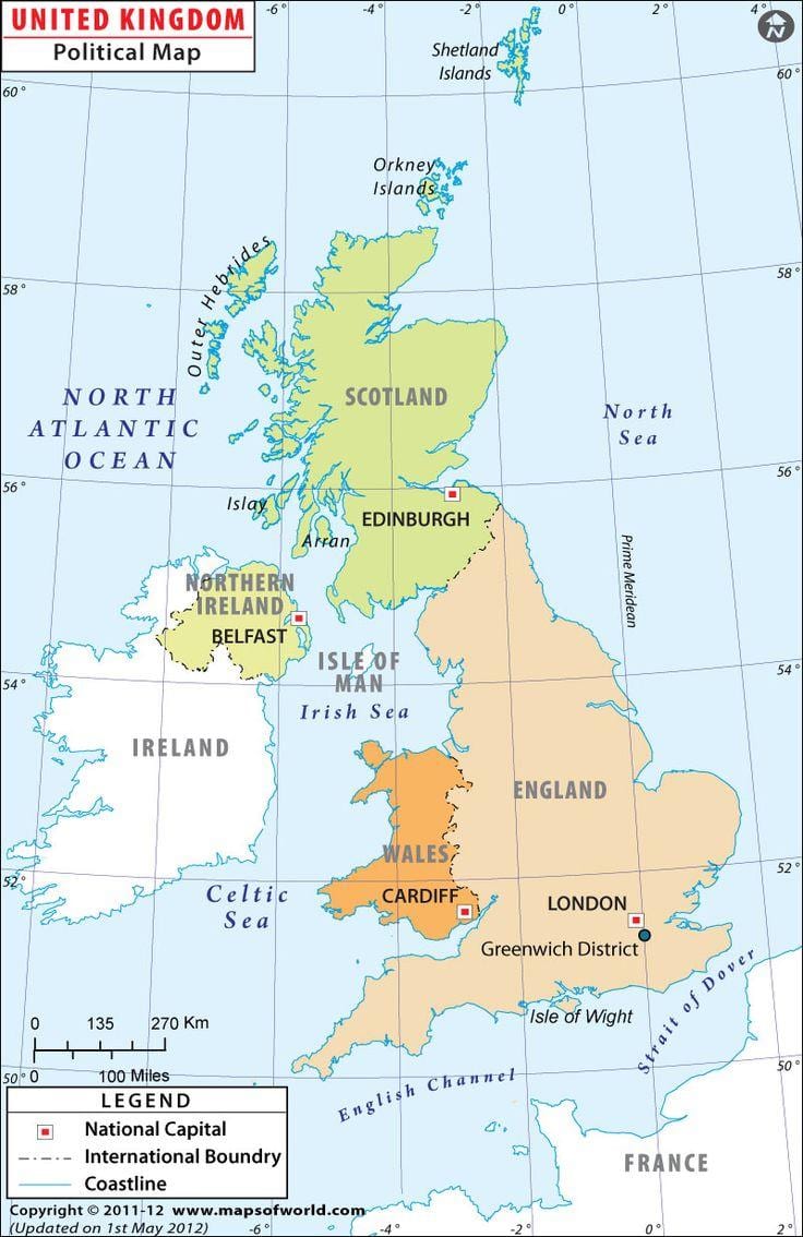 mapa velké BRITÁNIE země a hlavní města