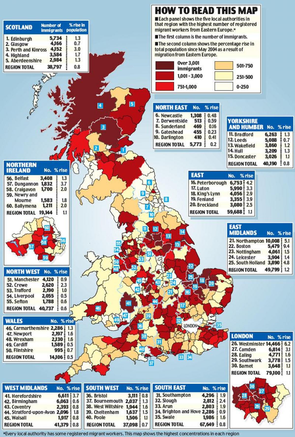 mapa velká BRITÁNIE přistěhovalectví