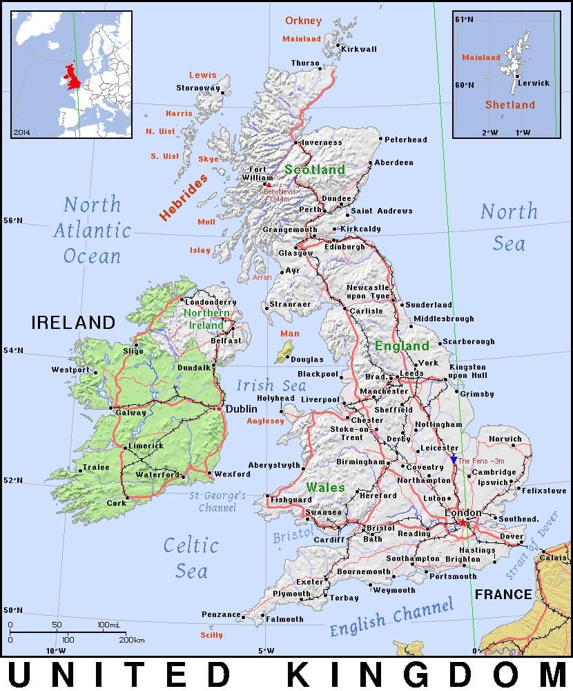 mapa severní BRITÁNII