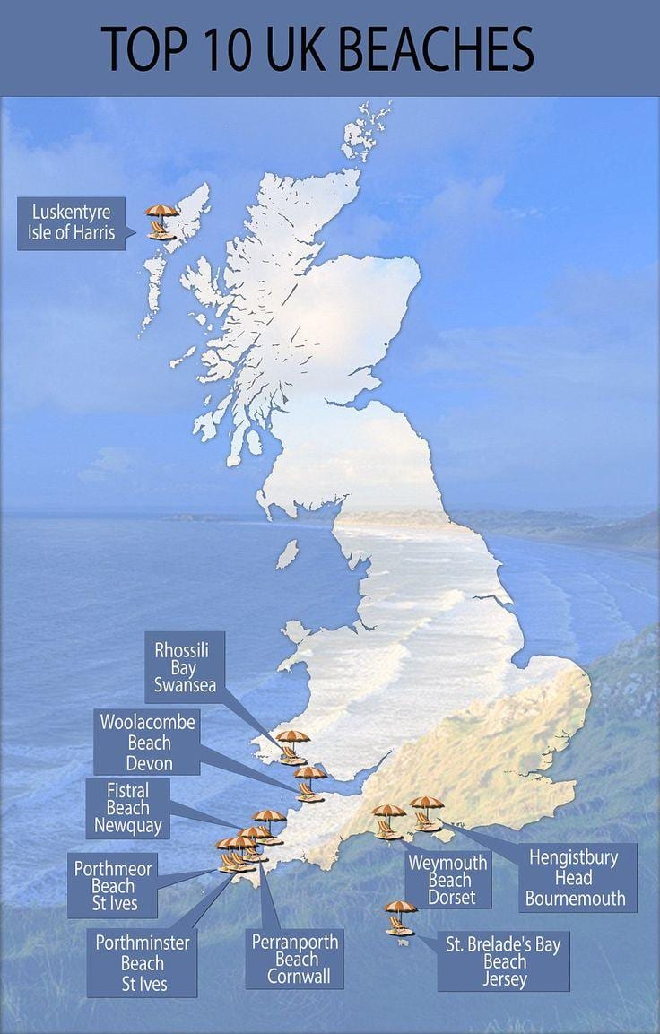 mapa UK beach