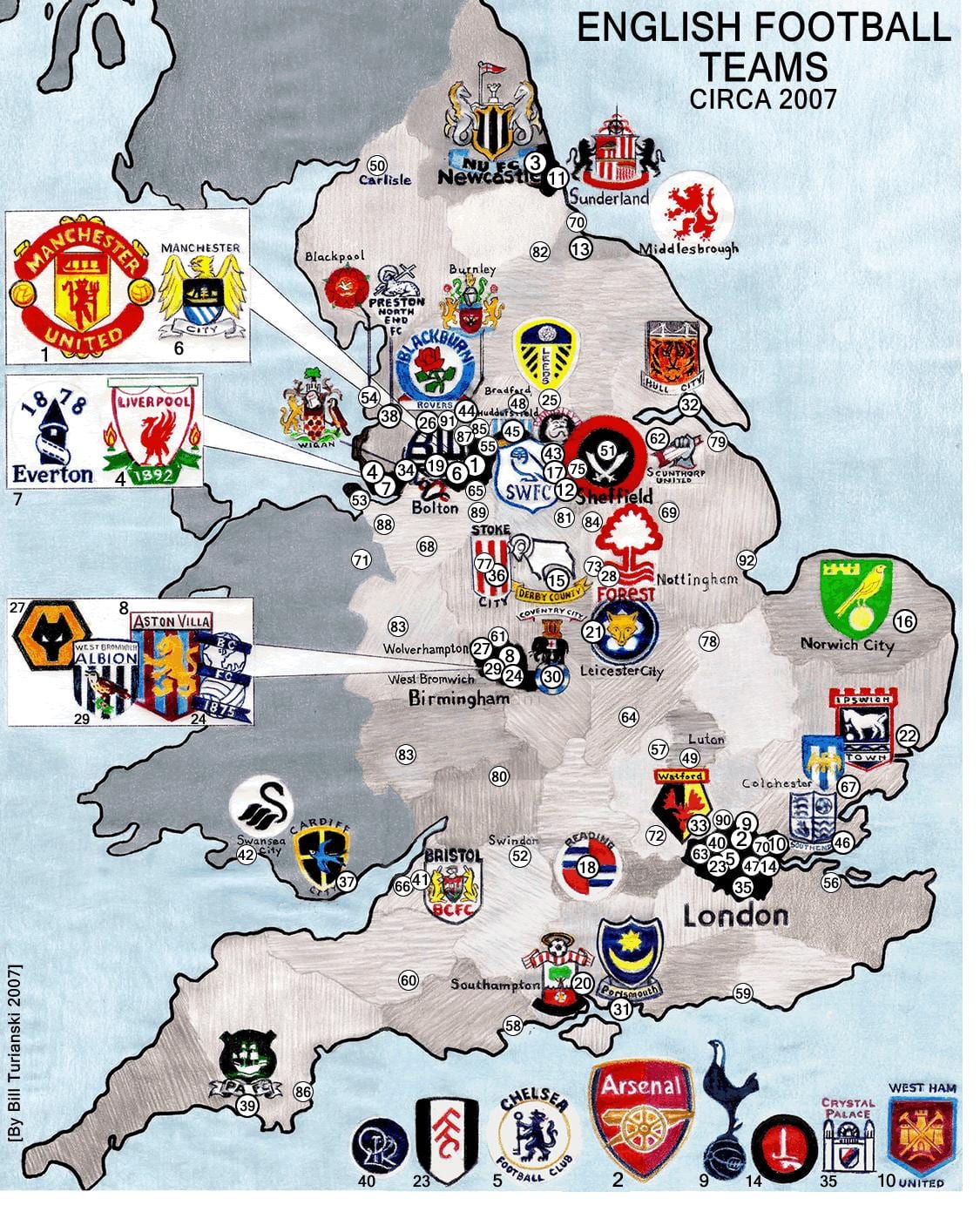 UK fotbalových klubů mapě