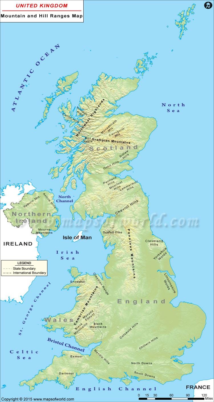 UK pohoří mapě