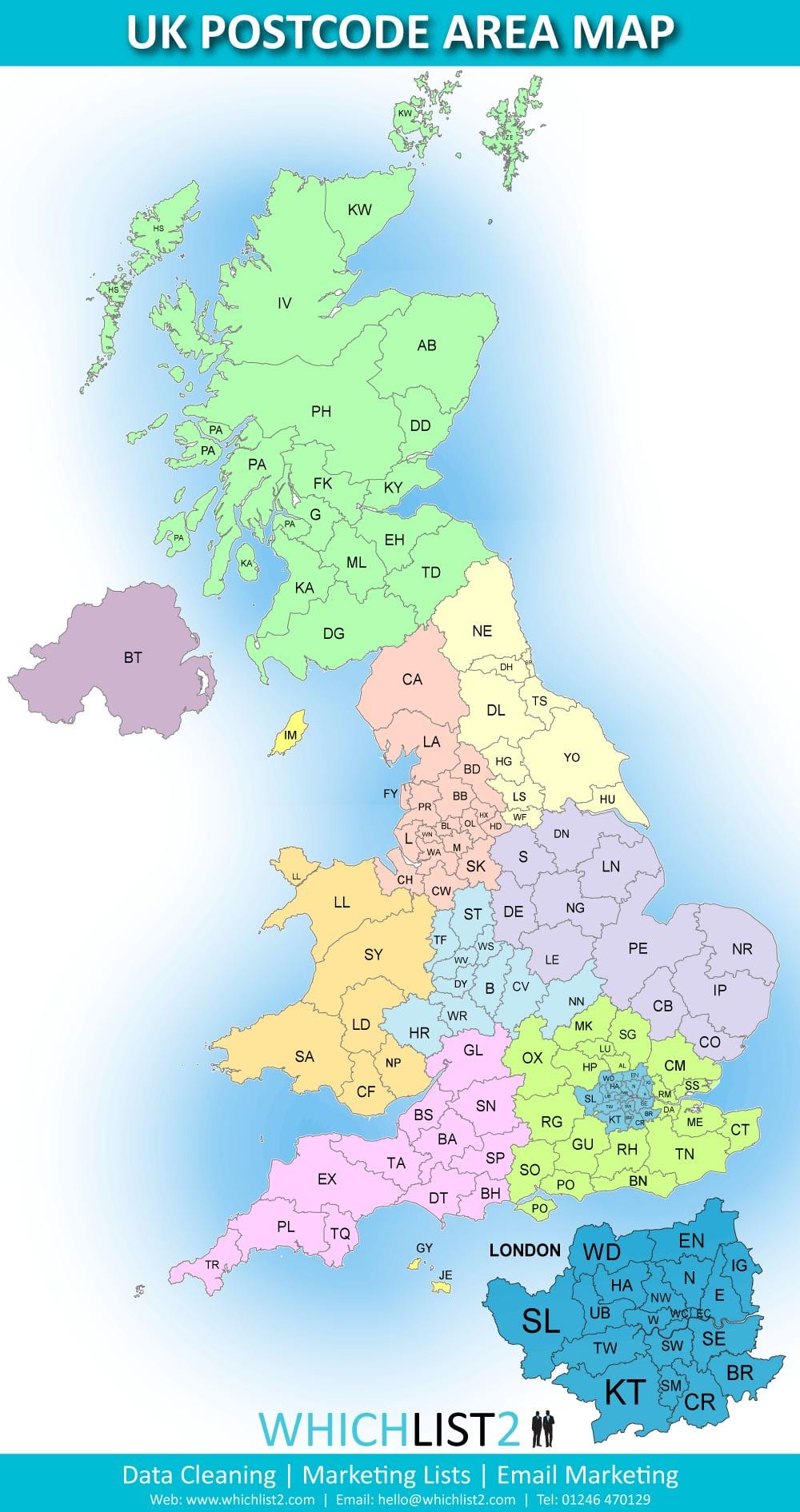 UK poštovní směrovací číslo oblasti, mapa