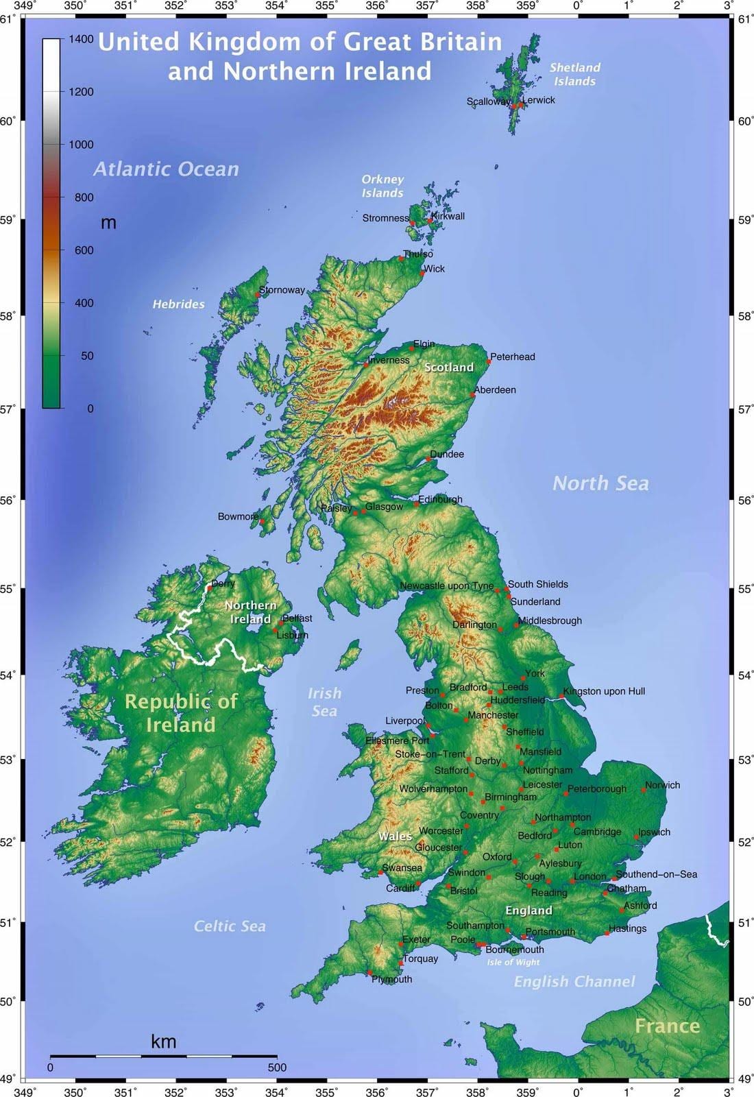 Velká británie topografické mapy