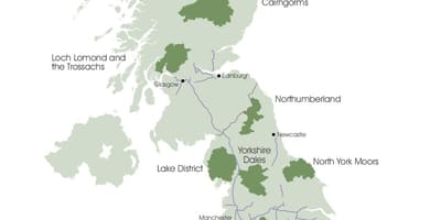 Mapa velké BRITÁNII ukazuje lake district