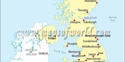 Mapa velké BRITÁNII ukazuje velkých městech