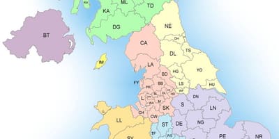 UK poštovní směrovací číslo oblasti, mapa